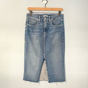 Good American denim slit midi skirt